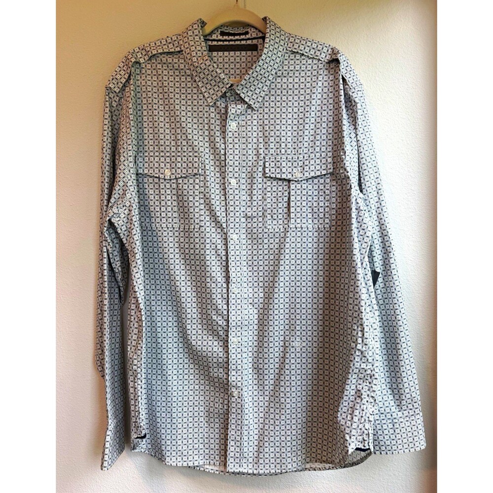 Sean John Tailored Fit 3XL Big & Tall White/Black Geometric Cotton Shirt